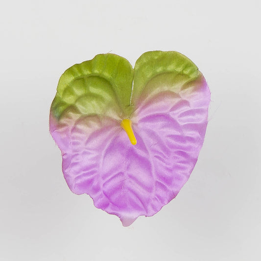 Vaalea/violetti/vihreä flamingonkukka – tekokukkapää, 14 cm
