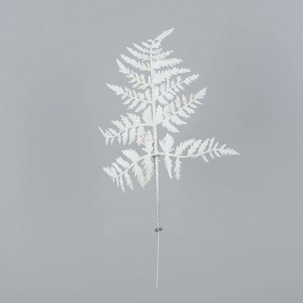 Valkoinen saniainen – tekolehti, kimalle, 36 cm