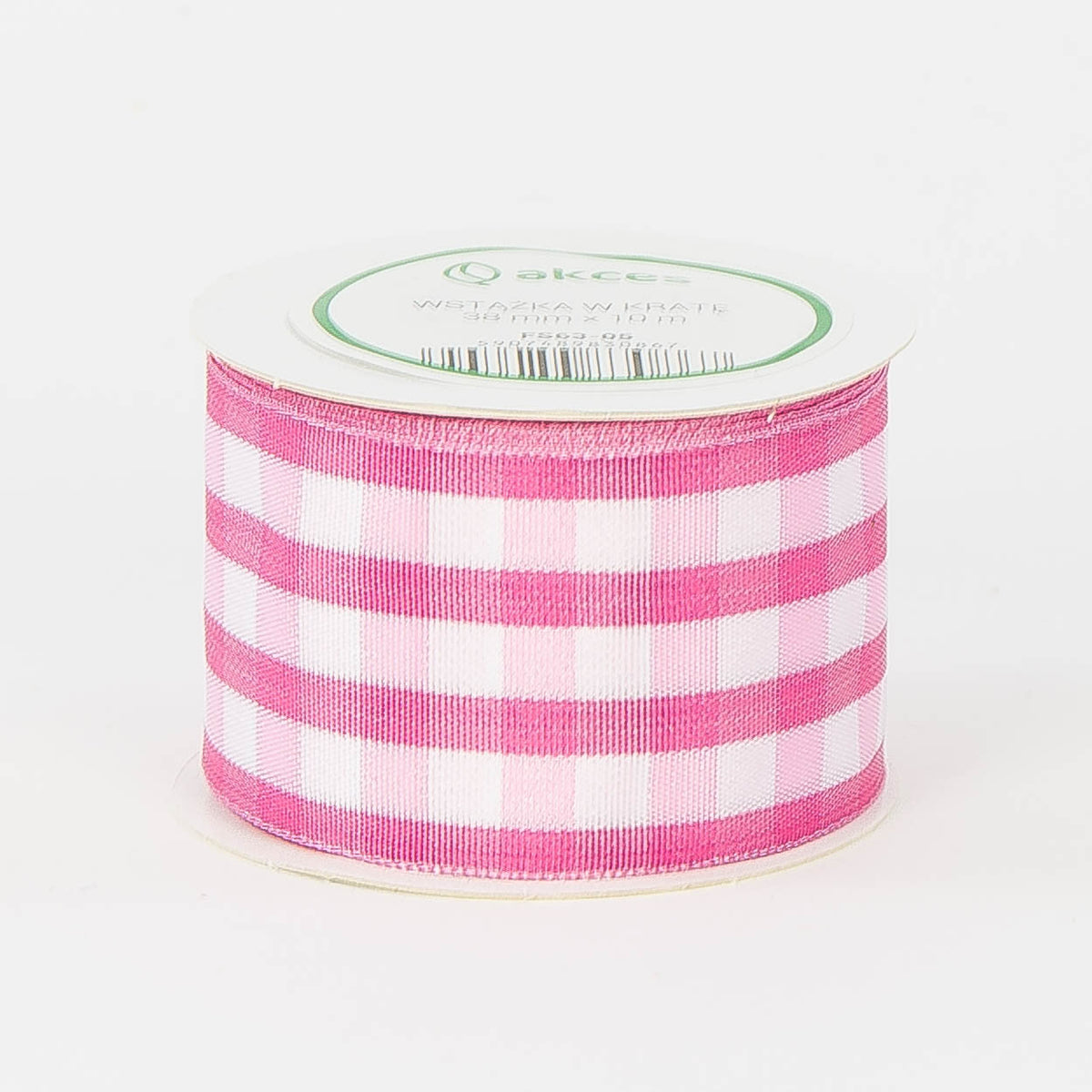 Valkoinen/vaaleanpunainen koristenauha, 3,8 cm