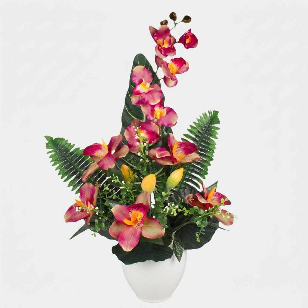 Viininpunainen tekoorkidean kimppu, 68 cm