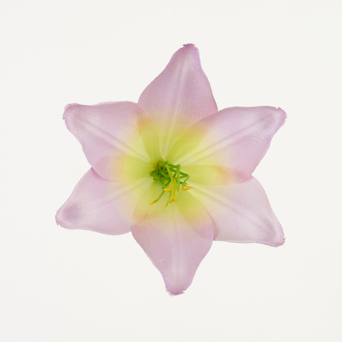 Violetti/keltainen tekoliljan kukkapää, satiini, 13 cm