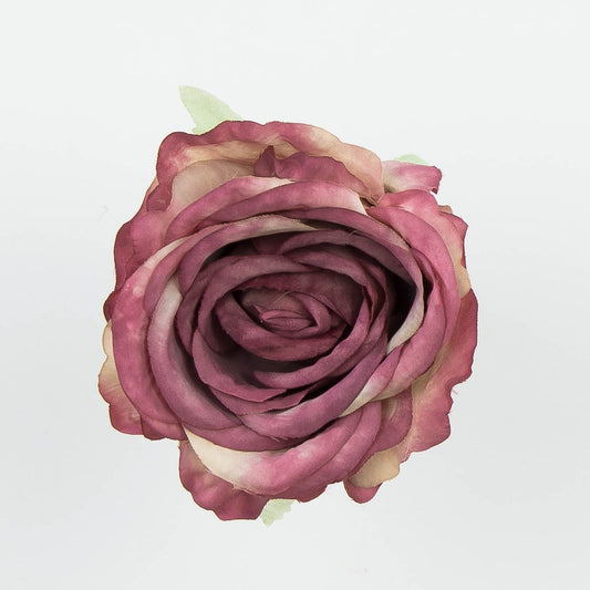 Violetti vihreä tekoruusun kukkapää, 9 cm