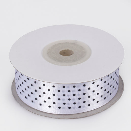 Pilkullinen satiininauha 2,5 cm/25 yd Valkoinen/musta - Tekokukat.fi