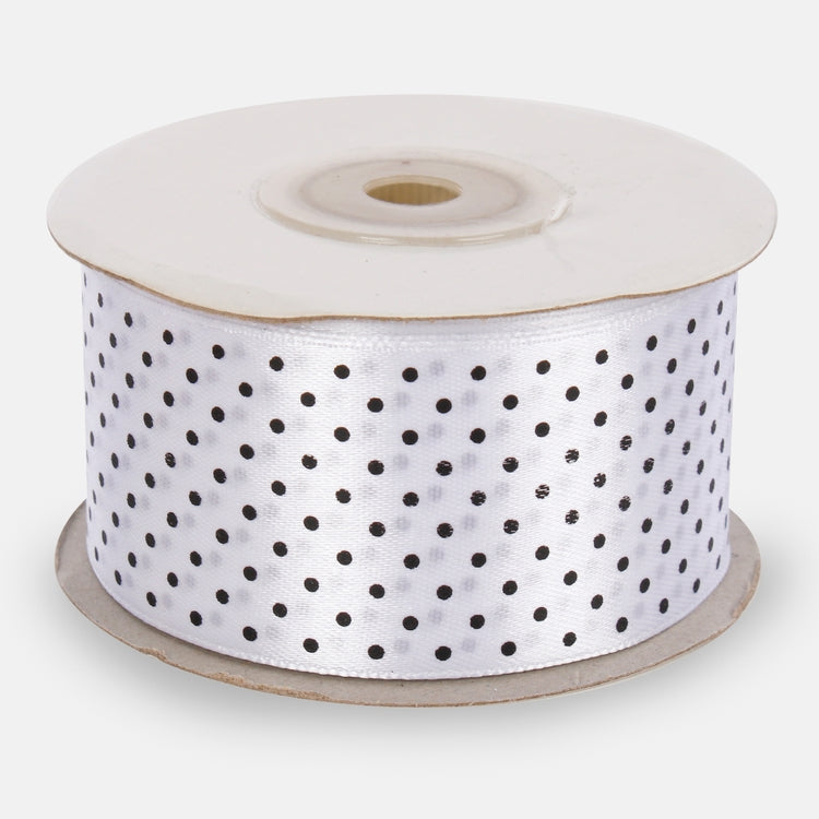 Pisteellinen satiininauha 3,8 cm/25 yd Valkoinen/musta - Tekokukat.fi