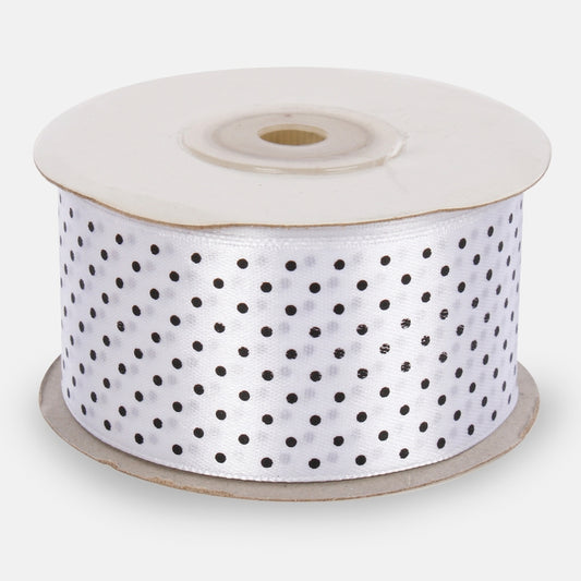 Pisteellinen satiininauha 3,8 cm/25 yd Valkoinen/musta - Tekokukat.fi
